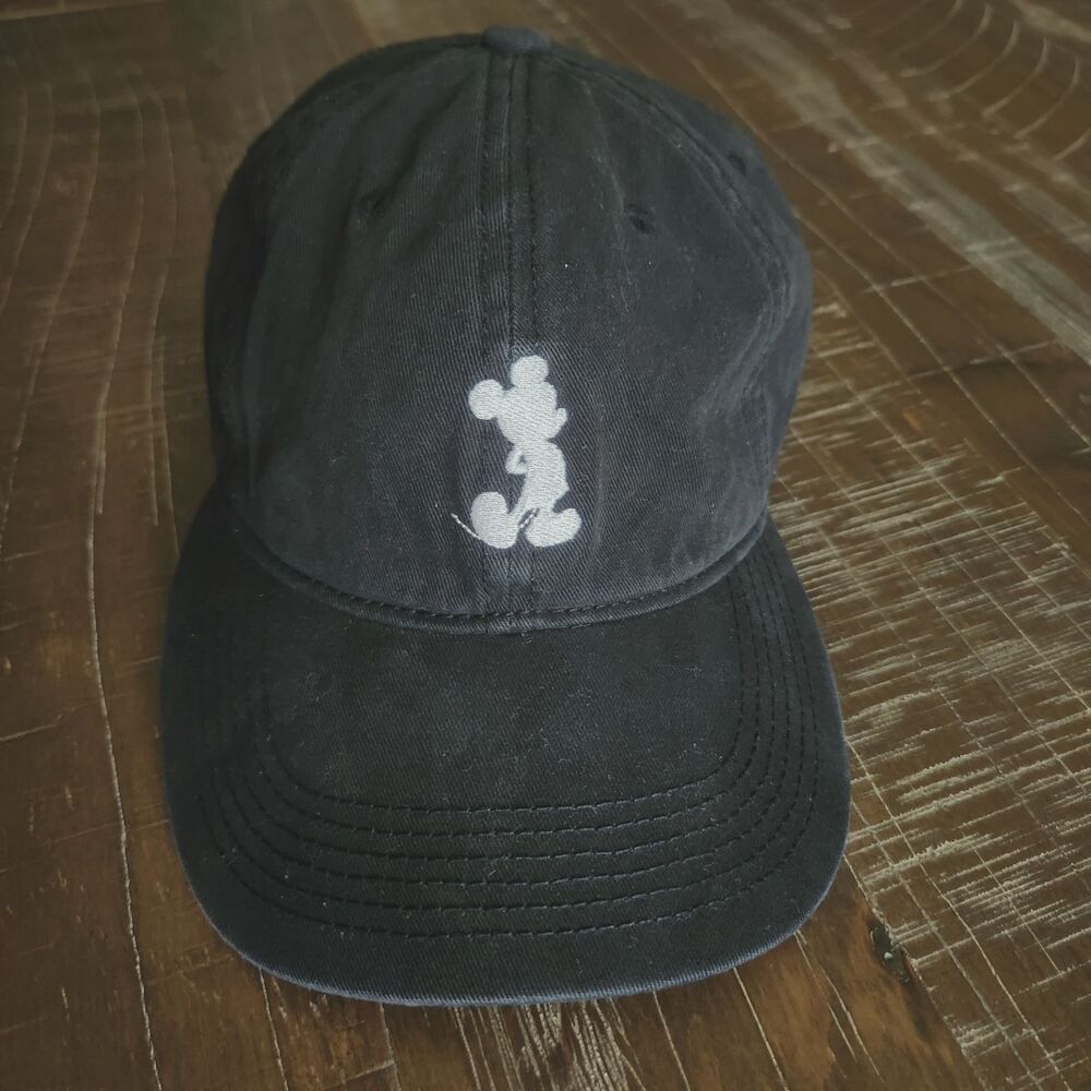 Disney Mickey Mouse Hat Cap Strap Back Black Embroidered Silhouette Mens Classic